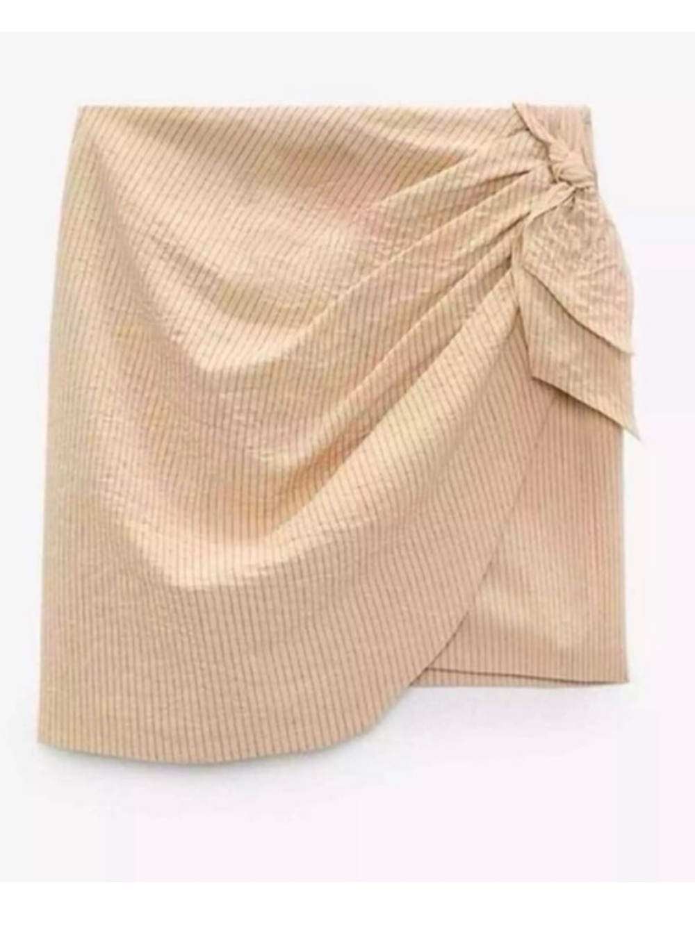ZARA Yellow Beige Pinstripe Stripe Mini Skirt with Side Tie